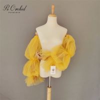 ☽♈✿ PEORCHID Custom Yellow Detachable Wedding Dress Sleeves Puffy Boho Off Shoulder Bridal Sleeves Accessories Fingerless Gloves