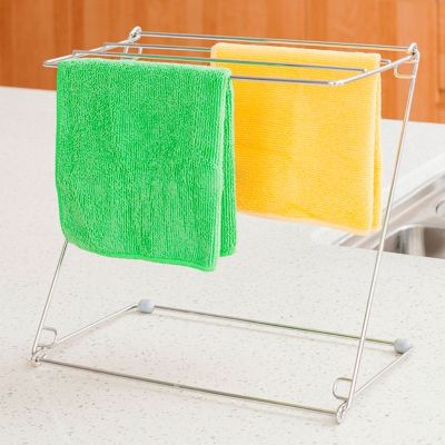 Desktop Stainless Steel Folding Towel Drying Rack Bathroom Kitchen Duster Cloth Glove Organizer Stand Laundry Shelf Drain Holder