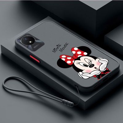 สำหรับ [ฟรีสายคล้อง] Vivo Y02 2022 Y02s Y16 Y35 Y22 Y22s Minnie Mouse Contrast ปุ่ม Matte พลาสติกปลอกเคสโทรศัพท์โปร่งใสนุ่มเคสกันกระแทก