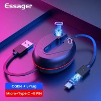 （พร้อมส่งในประเทศ）Essageสายชาร์จโทรศัพท์แม่เหล็ก3 In 1,1เมตร (+ 3ปลั๊ก) สายMicro USB Type C 3Aสายชาร์จเร็วสายข้อมูลสำหรับโทรศัพท์มือถือ