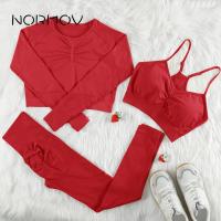 NORMOV Sports Set Women 23 PCS Gym Set For Women Seamless 11 Colors Hot Yoga Set Long Sleeve Shirts Leggings Push Up Bra Suits