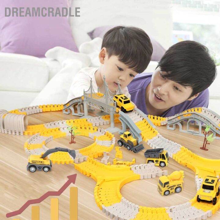 dreamcradle-รางการแข่งขันก่อสร้างสำหรับเด็กที่มีความยืดหยุ่นไฟฟ้าติดตามรถของเล่นชุดของขวัญประกอบ-diy-ชุดรางรถไฟขนาดใหญ่