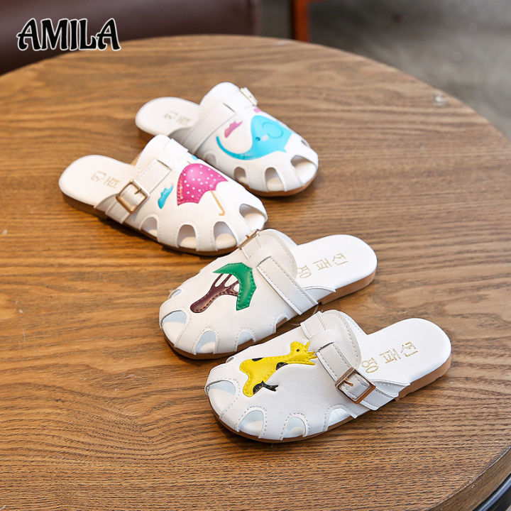 amila-รองเท้าแตะปิดนิ้วเท้าเด็กน่ารักพื้นรองเท้านุ่มรองเท้าแตะสลิปเปอร์แบน