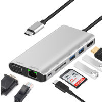 Type USB3.1 เลี้ยว HDMI+VGA+2 ปาก USB3.0+SD การ์ดอ่าน + แท่นวางพอร์ตเครือข่าย Gigabit แปดในหนึ่งเดียว c