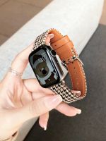 Tali Kulit Kanvas Houndstooth untuk Apple Watch Band 49Ultra 40/44Mm 1 2 3 4 5 6 7 8 Gelang untuk Iwatch 38/42/41/45Mm Korea