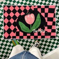 เสื่อรูปสี่เหลี่ยมขนมเปียกปูนลายตาราง Tulip ลายตารางข้างเตียงสีพรมทางเข้าน่ารัก