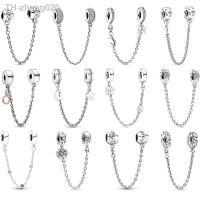 Heart Family Tree Daisy Flower Sparkling Pavé Safety Chain Charm Silver 925 Bead Fit Original Pandora Bracelet Jewelry For Women