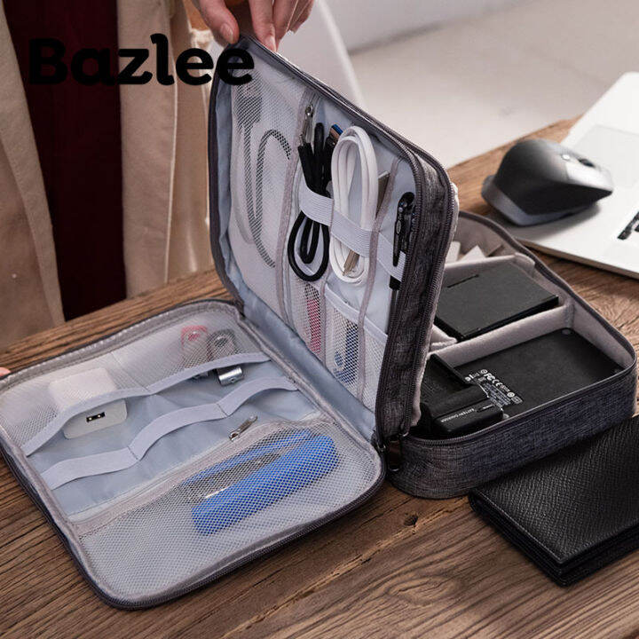 bazlee-กระเป๋าที่เก็บดิจิตอลสามชั้น-สาย-usb-หูฟังแบตสำรองปากกาจัดระเบียบ-hdd-พกพาได้กระเป๋าใส่ชุดเดินทาง