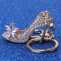 High Heeled Shoes Keychain Rhinestone Crystal Shoe Pendant Car Key Chain Bag Keyring Boutique Gift Decorative Alloy Women Trendy Key Chains