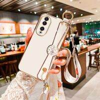 เคสโทรศัพท์สินค้าสำหรับ Honor 90 Pro Lite 5G X7a X8a X9a Magic5 Nova 11i 11 Pro 2023หรูหรา Colour สร้อยข้อมือชุบปลอกอ่อนฝาหลังขอบตรง + เคสป้องกันเชือกคอ