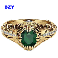 Bzyยายหายากสีเขียว 14K Rose Goldแหวนหมั้นเพชรขนาด 6-10