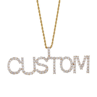 Hip Hop Custom Name Tennis Letters Chain Zircon Iced Out Pendants &amp; Necklaces For Men Jewelry With 3mm Wide Rope Chain