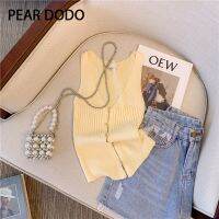 PEAR DODO เสื้อสายเดี่ยวเซ็กซี่เสื้อคาร์ดิแกนถักสั้นสำหรับผู้หญิง