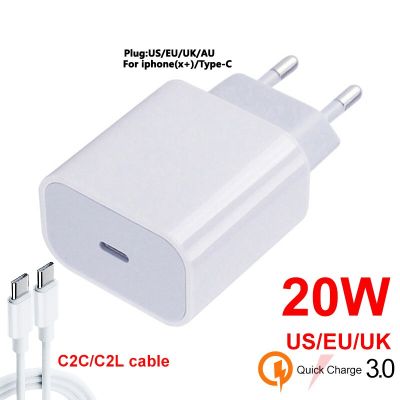 New 20W PD For Iphone 13 12 USB-C C2L Cable Power Adapter charger UK/US/EU Plug Smart Phone Fast Charger for Samsung S10 C2C