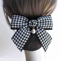 NATAL จี้ไข่มุกสำหรับคุณผู้หญิง,Kado untuk Ibu เที่ยวบินหัวเครื่องประดับผม Houndstooth Houndstooth ตาข่ายมัดผมสไตล์เกาหลีกิ๊บติดผมคลิปสปริงผูกโบว์