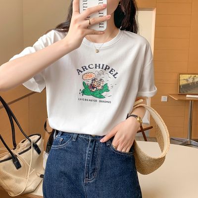[COD] short-sleeved womens summer 2022 new chic flying piggy T-shirt printed loose top