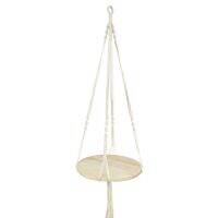 X7AB Nordic Macrame Plant Hanger with Round Wooden Plate Tray Woven Tassels Indoor Hanging Planter Shelf Flower Pot Holder Stand