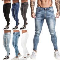 GINGTTO Jeans Men Elastic Waist Skinny Jeans Men 2020 Stretch Ripped Pants Streetwear Mens Denim Jeans Blue