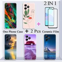 แบบ2 IN 1สำหรับ Realme C51เคสโทรศัพท์พิมพ์เคสนิ่มแฟชั่นพร้อมหน้าจอป้องกันเซรามิกสองชิ้น