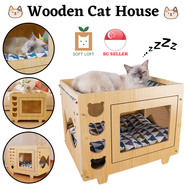 [SG SELLER] Cat Condo Wooden Cat House Small Cat Condo Cats Bed Kitten ...