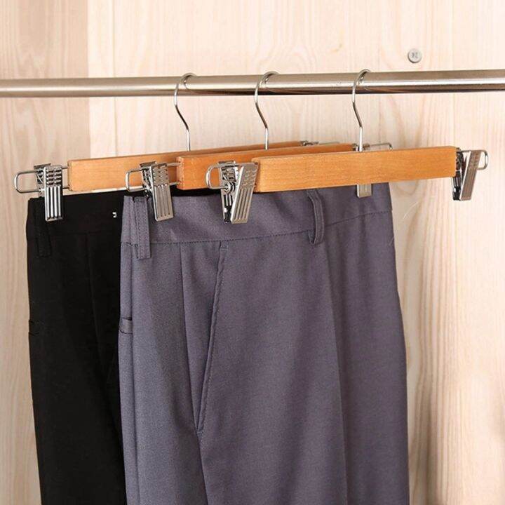 10-pack-wooden-skirt-hangers-with-adjustable-clips-non-slip-trouser-hanger-natural-finish-lotus-wood-pants-hangers-360