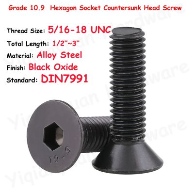 DIN7991 5/16. 6-18 UNC ulir kelas 10.9 baja Aloi soket segi enam sekrup kepala penyerap hitam oksida kunci baut datar
