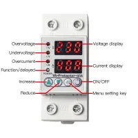 63a 40a 230V Din Rail ปรับได้มากกว่าแรงดันไฟฟ้าและใต้รีเลย์เครื่องปกป้องป้องกันอุปกรณ์แรงดันไฟฟ้าพร้อมป้องกันกระแสไหลมากเกิน