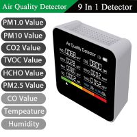 9 in 1 Air Quality Monitor CO2 Meter Carbon Dioxide Detector CO2 CO TVOC HCHO PM2.5 PM1.0 PM10 Temperature Humidity Detection