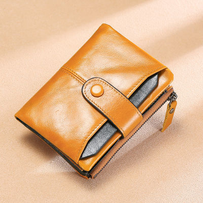 Genuine Leather Vintage Retro Mens Wallet Purse Fashion Multi Function Portable Solid Color Card Holder Leisure Clutch Bag