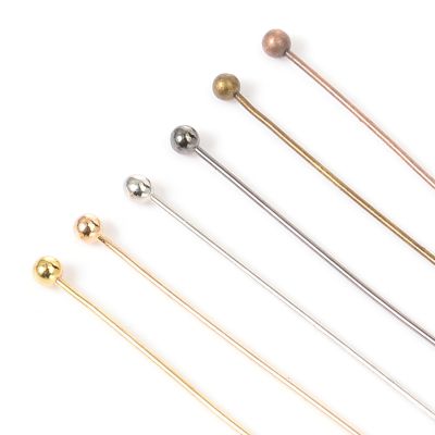 【YF】 200 pçs/lote 16 20 25 30 40 45 50mm Cor do Ouro Bola De Metal Pinos Headpins Para Diy Jóias Fazendo Cabeça pinos Descobertas Dia 0.5mm 7 cor