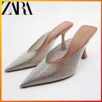 Zara รองเท้าส้นสูง แบบใส ประดับเพชร ลายนูน แฟชั่นฤดูร้อน สําหรับผู้หญิง