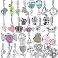 New 925 Silver Cactus Caterpillar Unicorn Paw Print Love Mom Heart Shiny Beads Fit Original Pandora Charms Bracelet Jewelry Gift