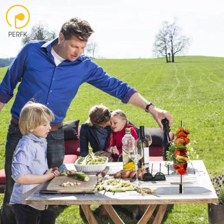 Perfk Stainless Steel Vertical Skewer Oven Kebab Spike Stand BBQ Rack Lazada