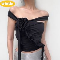 Wintin Spring New European and American Womens Clothing Hot Girl Design Three-Dimensional Flower Multiple Wear Slim Fit All-Match Back Vest