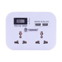 Toshino ปลั๊กแปลงขาแบน+2 USB 2.4A (16A) รุ่น PU-16A สีขาว