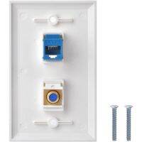 Ethernet Coax Wall Plate Outlet with 1 Cat6 Port and 1 Gold-Plated Coax F Type Port RJ45 Wall Plates