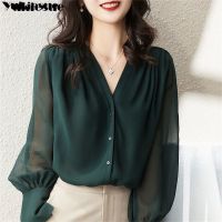 Spring Summer Elegant blouse women Korean Chiffon Shirt Women Long Sleeve Ruffled Womens shirts and blouses Office Lady Tops