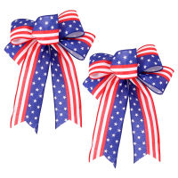 2pcs Party Veteran Memorial Handmade Patriotic Wreath Home Large American Wall Lantern 4th Of July Decorations Independence Day Bow