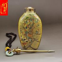 ต้นฉบับ Xu Nei Painting Snuff Bottle Long Strip Pot Handicraft Optional Snuff Powder Set Qingming Shanghe Picture Glass Ornament [Durable and practical]