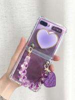 【Great. Cell phone case】สำหรับ Samsung Galaxy Z พลิกพับ1 2 3 4 5กรัม F7110ที่ไม่ซ้ำกันน่ารักหัวใจสายคล้องข้อมือยืน H Older ล้างโทรศัพท์กรณีปก