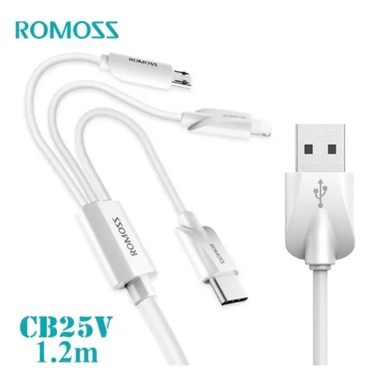 new 100% originl Romoss Cb25v 1.2m 3in1 (type-c lighting micro charge ...