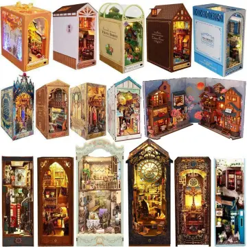 Rolife Book Nook Kit DIY 3D Wooden Puzzles Bookshelf Insert Bookends with  LED Light Gift for Teens Adults 