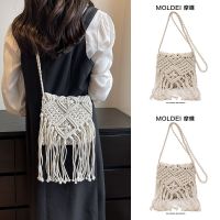 Summer Bohemia tassel cotton rope woven bag female 2023 new style Messenger seaside vacation beach straw woven bag 【QYUE】