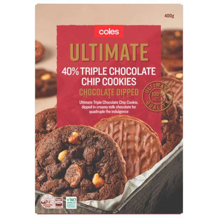 โคลส์คุกกี้ทริปเปิ้ลดิปช็อกโกแลต 400กรัมColes Triple Chocolate Dipped