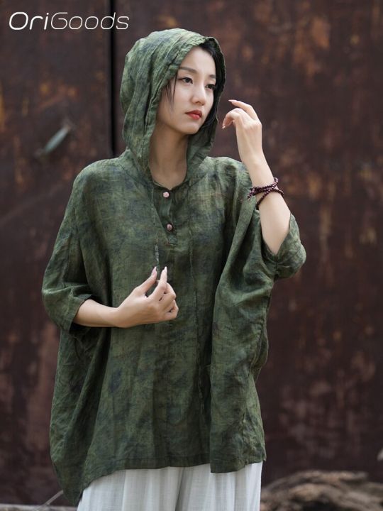 originoods-ผ้าธรรมชาติเนื้อบางขนาดใหญ่เสื้อมีฮู้ดสำหรับผู้หญิงใส่ในฤดูร้อน-b169เสื้อแปลกใหม่เสื้อลำลองหลวมๆ