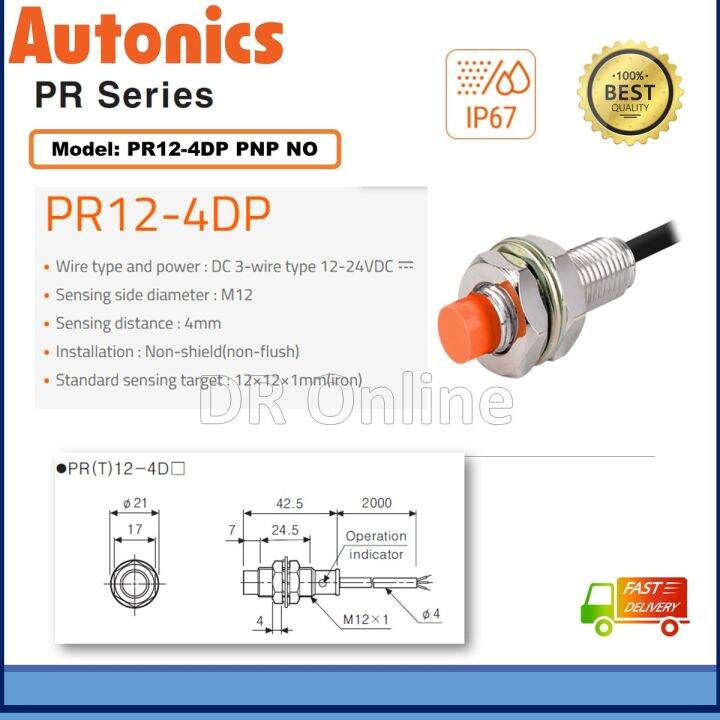 Autonics Proximity Sensor PR12-4DP M12 Sensing 4mm DC3 WIRE PNP NO 12 ...