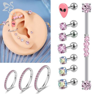 【CC】 1 Pink CZ Stud Earring Hoop Ear Cartilage Helix Piercing Screw Back Earrings