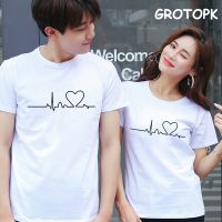 COD Simple ECG Prints Couple Clothes Cotton Female T-shirt Kawaii Harajuku Korean Clothes Paired T-shirts for Men Women