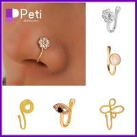 PETI JEWELLERY เซอร์คอน ที่ปิดจมูก ทองแดงทองแดง แผ่นชุบทอง แหวนจมูกแบบหนีบ สง่างามเรียบหรู ผีเสื้อรูปผีเสื้อ คลิปหนีบจมูก สำหรับผู้หญิง