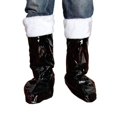 【❖】 （hgestore） รองเท้าคริสมาสต์คอสเพลย์อุปกรณ์เสริมงานปาร์ตี้ฮาโลวีนรองเท้าบูทคริสต์มาสซานตาคลอสสีดำสำหรับตกแต่ง